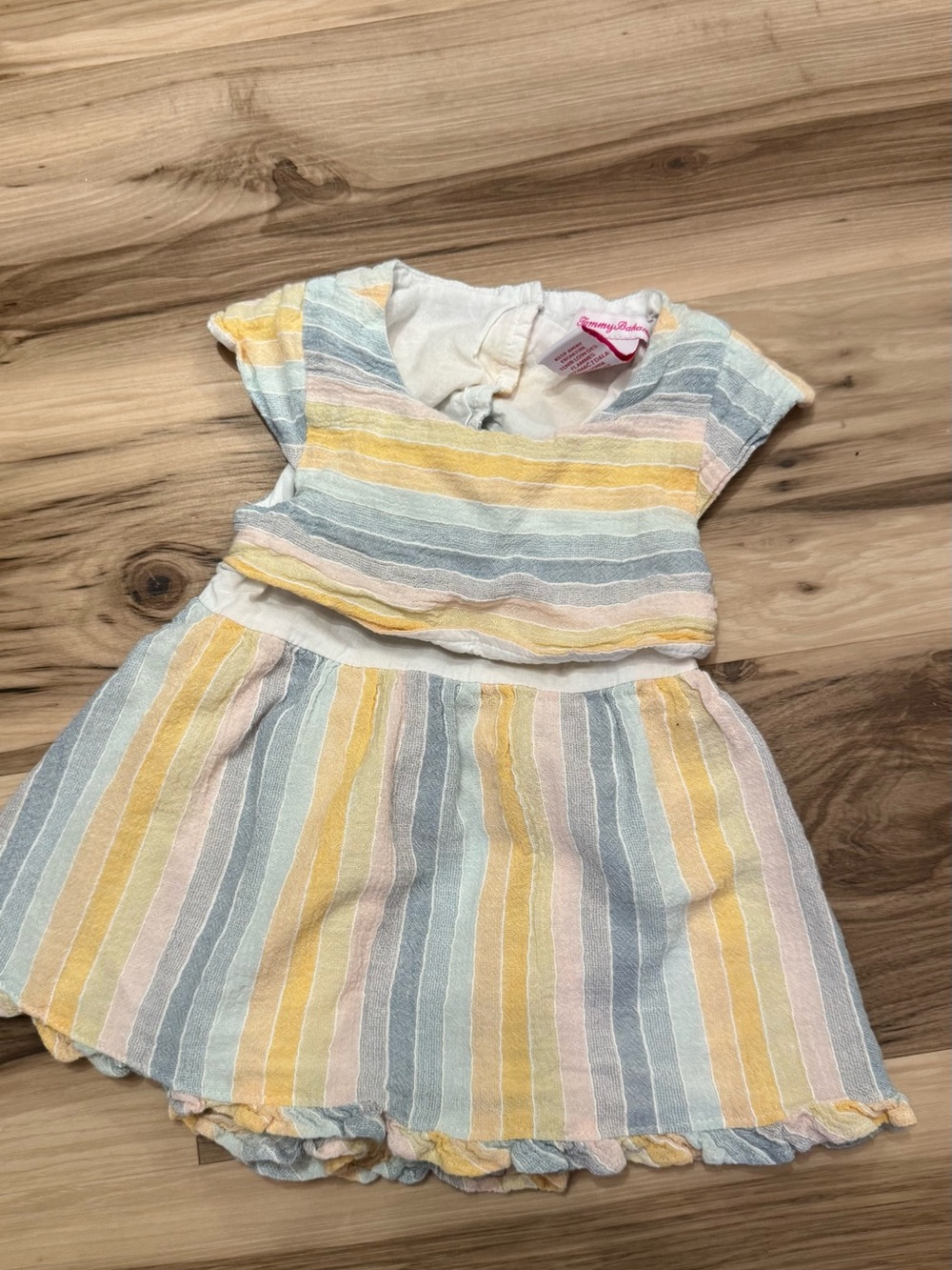 Tommy Bahama Pastel Striped Gauzy Open back Dress Yellow Pink 3t Toddler girls